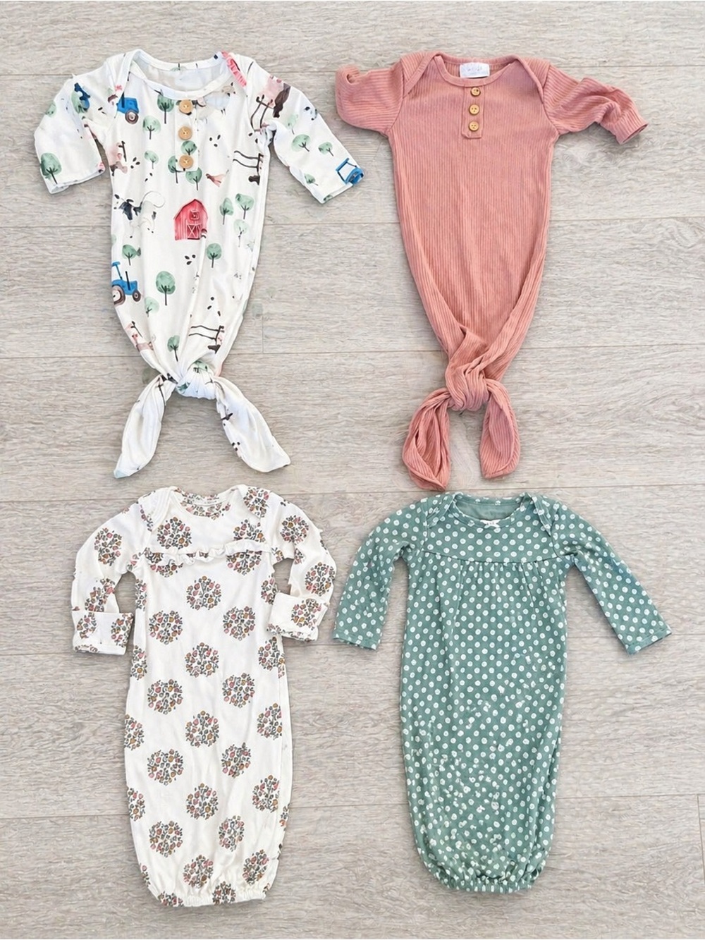 👶 Baby Girl Knotted Gown Bundle Newborn / 0–3 Months | 4 Piece Set | Sleep Gowns